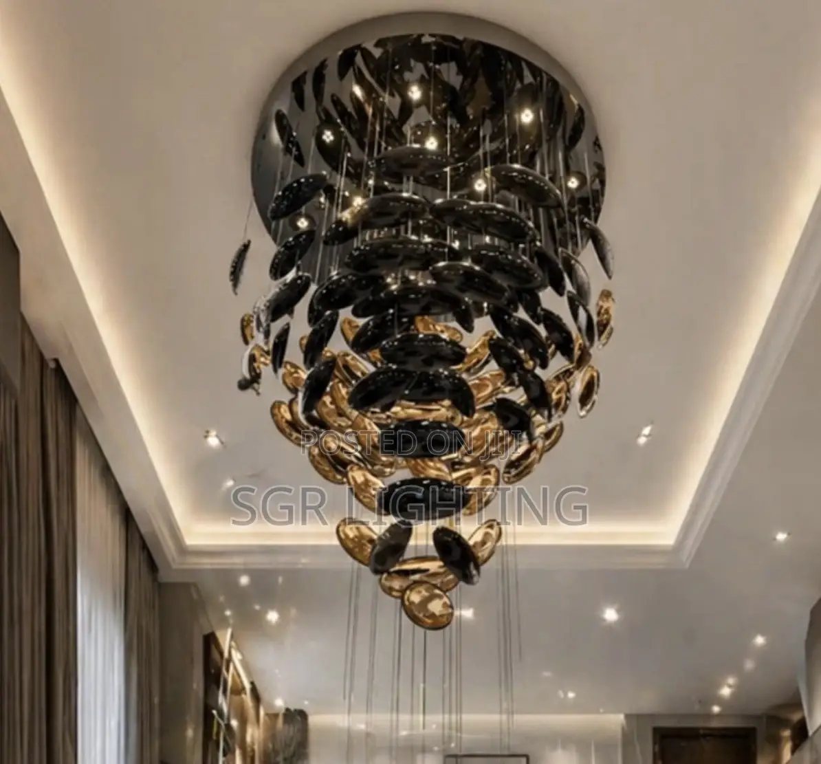 Large Staircase Hanging Chandeliers Lighting Gold
