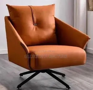 Swivel Accent Chair – Cognac Leather Lounge Chair With Black Star Base