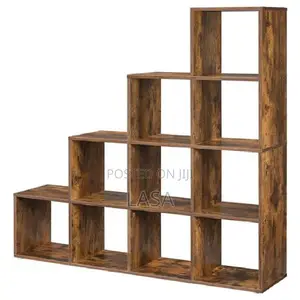 10-Cube Wooden Ladder Shelf Modern Storage Books and Decor