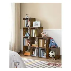 10-Cube Wooden Ladder Shelf Modern Storage Books and Decor