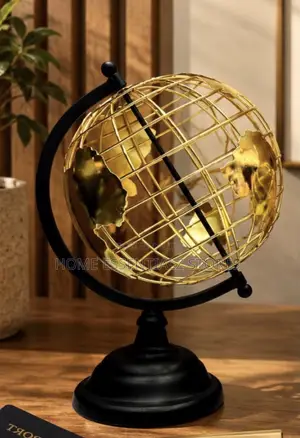 Gold Wire Frame Globe Decor - Modern World Map Ornament