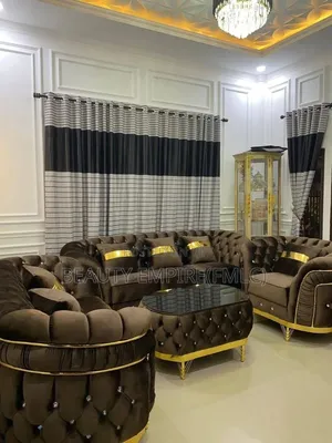 Luxury Brown Velvet Tufted Sofa Set With Gold Accent