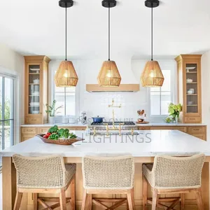 Modern Woven Rattan Shade Pendant Light for Diningroom Hallway