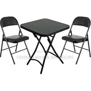 Outdoor/ Indoor Foldable Glass Top Table 2 Leather Chairs