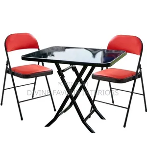 Indoor/ Outdoor Foldable Dinninf Table and 2 Padded Leather Chairs
