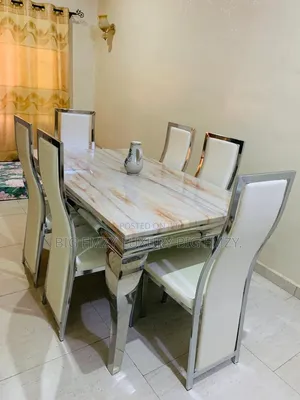 Marble Top 6 Seater Gold and Silver Dining Set