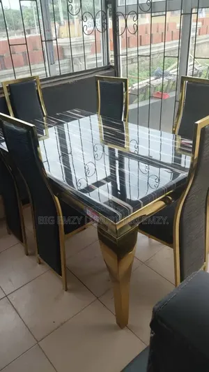 Marble Top 6 Seater Gold and Silver Dining Set