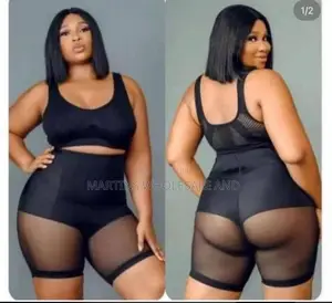 High-Waisted Black Body Shaper With Sheer Mesh Thighs and a Racerback