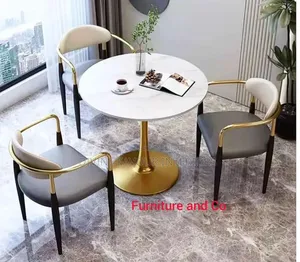 Square Marble Top Dinning Set of Table 4 Armrest Chairs
