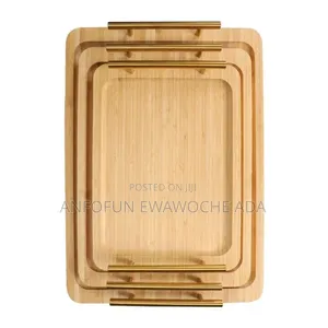3-in-1 Quality Wooden Tray Set (Gold Handle)