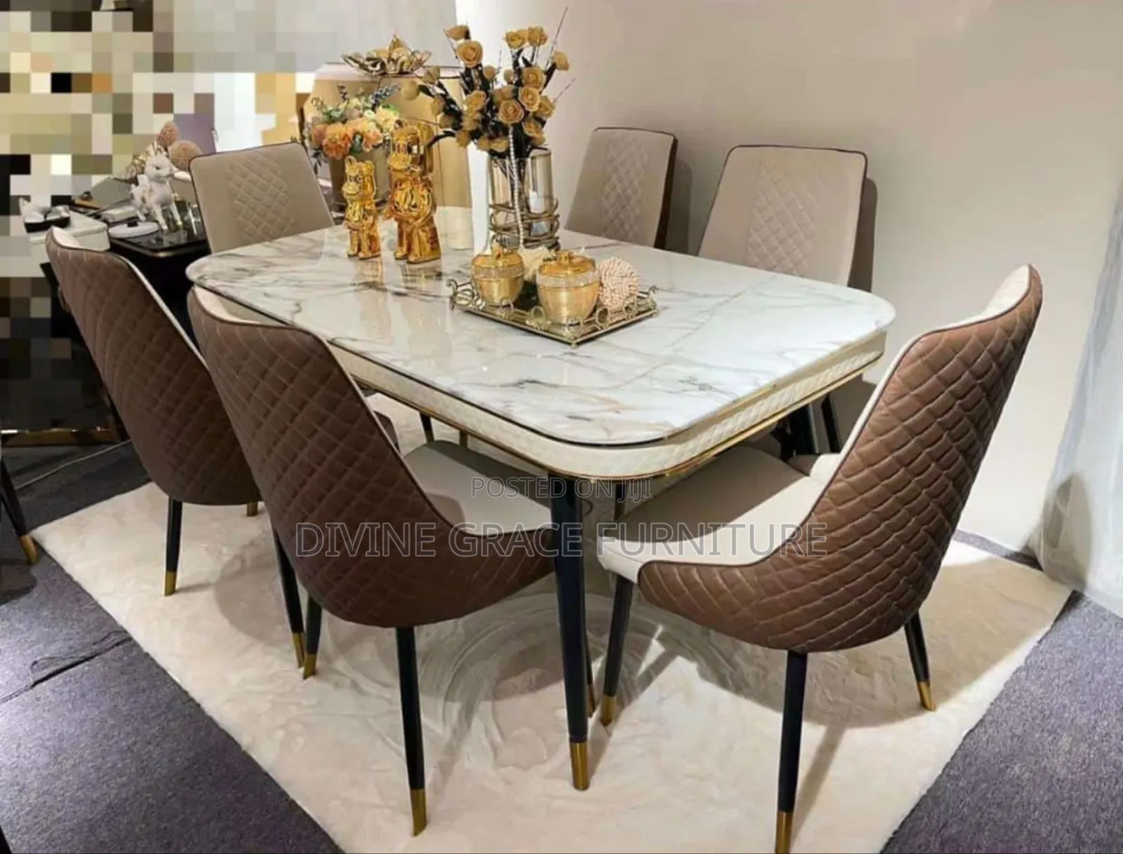 6 Seaters Marble Dining Table Set