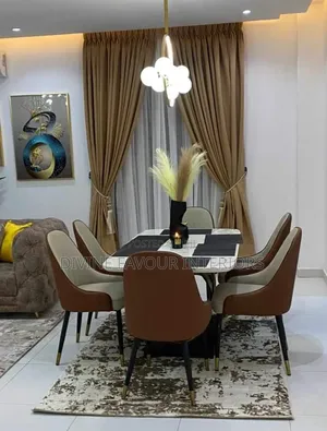 Dining Set of Table and 6 Chairs - Brown