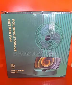 Folding Rechargeable Table Fan With Storage Base, Adjustable Angle