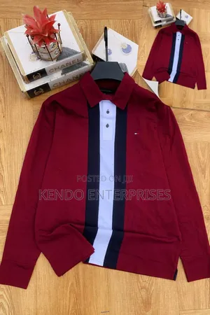Red and White Long Sleeve Polo