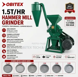 1.5 Ton/Hour Hammer Mill Grinder–7.5kw Industrial Grain Feed Crusher