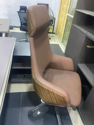 Executive Wooden Back Office Chair Premium Brown Leather Boss Chair