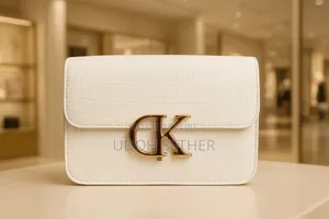 White Crocodile Embossed Flap Shoulder Bag With Gold Tonemonogramclasp