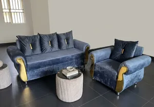 Blue Velvet Sofa Set (3 Seater + 1 Single) Armchair