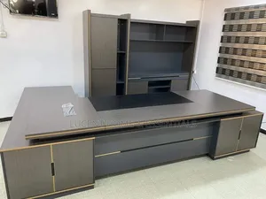 Luxury L-Shaped Executive Desk Matching Credenza Cabinet Set