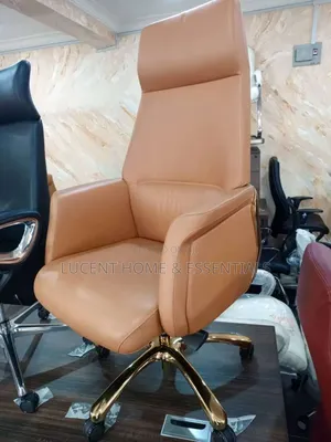 Premium Tan Leather Ceo Office Chair With Polished Gold Base