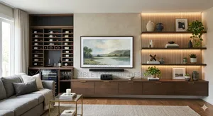Wall to Wall Tv Console With Wine Shelve