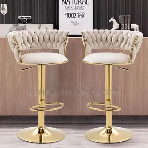 Velvet Fabric Woven Backrest Gold Metal Base Bar Stool