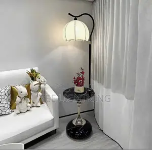 Long Stylish Standing Side Lamp With Mini Marble Design Table