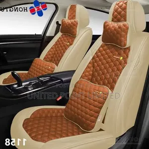 Smiley Face Leather Seat Cover Milk and Brown
