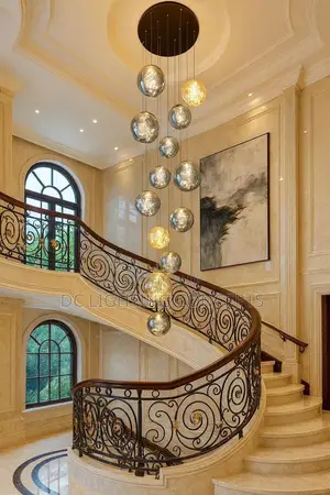 Modern Long Staircase Led Glass Globe Pendant Chandelier.