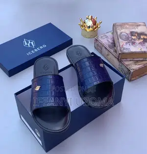 Blue Color Classic Leather Slippers