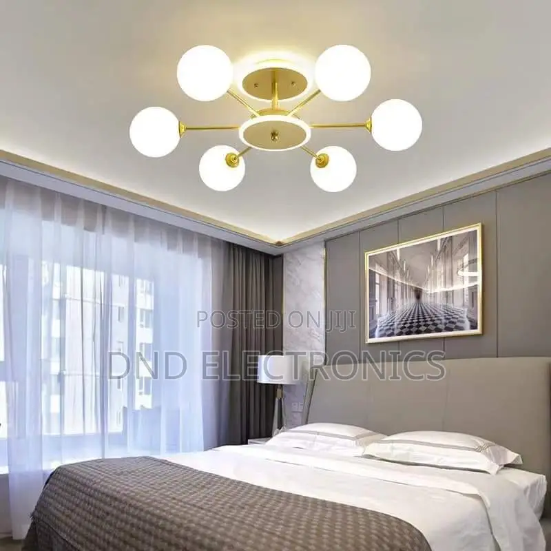 Modern Gold 6-Light Flush Mount Ceiling Light Sputnik Globe Led Ring