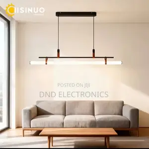 Modern Linear Led Tube Pendant Light Black Leather Strap Dining