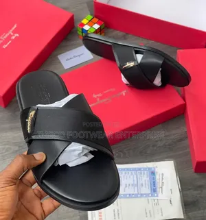 Salvatore Ferragamo Men's Leather Crossover Slides