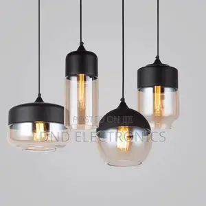 Set of 4 Modern Industrial Glass Pendant Lights Black Top Edison Bulb