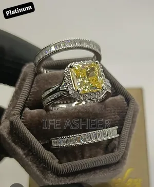 Platinum Ladies Silver Set of Engagement Wedding Ring - Silver