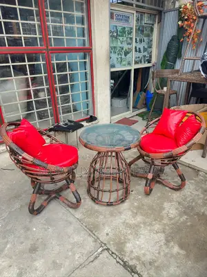 Modern Brown Rattan You Me Set With Red Cushions