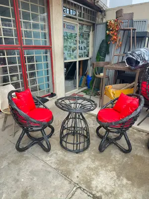 Modern Black Rattan You Me Set With Red Cushions