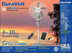 18" Duravolt Rechargeable Solar Standing Fan 18inch