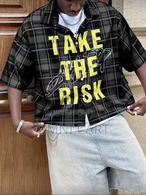 Men Loose Fit Digital Print Plaid Short Sleeve Casual Shirt Streetwear