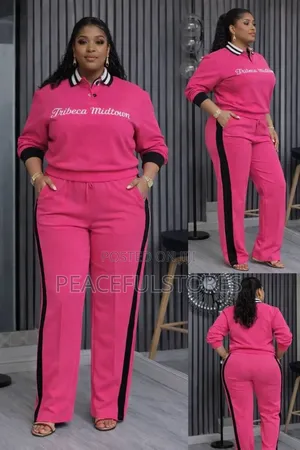 Women's Plus Size Pink 2-Piece Set, Wide Leg Pants Tracksuit
