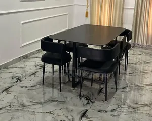 Marble Top Dining Table With 6 Chairs - Black