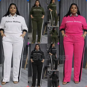 Women's Plus Size Pink 2-Piece Set, Wide Leg Pants Tracksuit