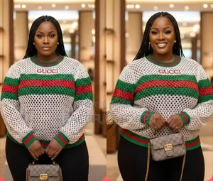 Plus Size Gucci Inspired Knit Sweater - Women's Long Sleeve Top