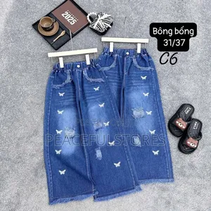 Girls Butterfly Denim Jeans - Kids Ripped Wide Leg Blue Trousers