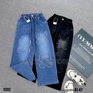 Girls Butterfly Cutout Wide Leg Jeans - Kids Fashion Denim Pants