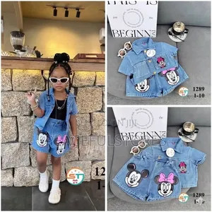 Kids Mickey Minnie Mouse 2-Piece Denim Set - Girls Jacket Shorts