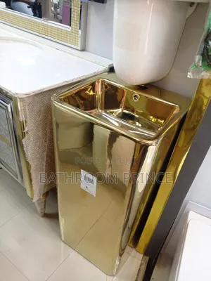 Square Shining Gold Freestand Wash Hand Basin