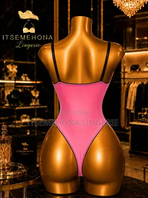 Pink and Black Thong Bodysuit