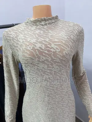 Classy Textured Mock-Neck Long Sleeve Bodycon Dress for Women