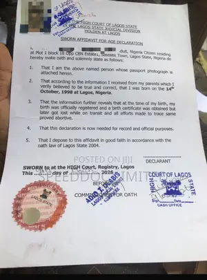 Sworn Affidavit for Age Declaration